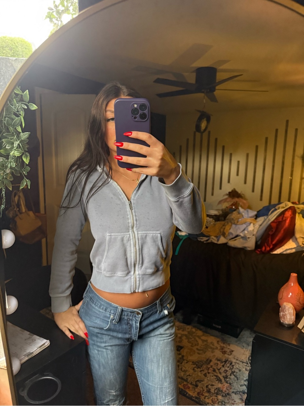 Brandy Melville Heather Gray Cropped Zip Hoodie